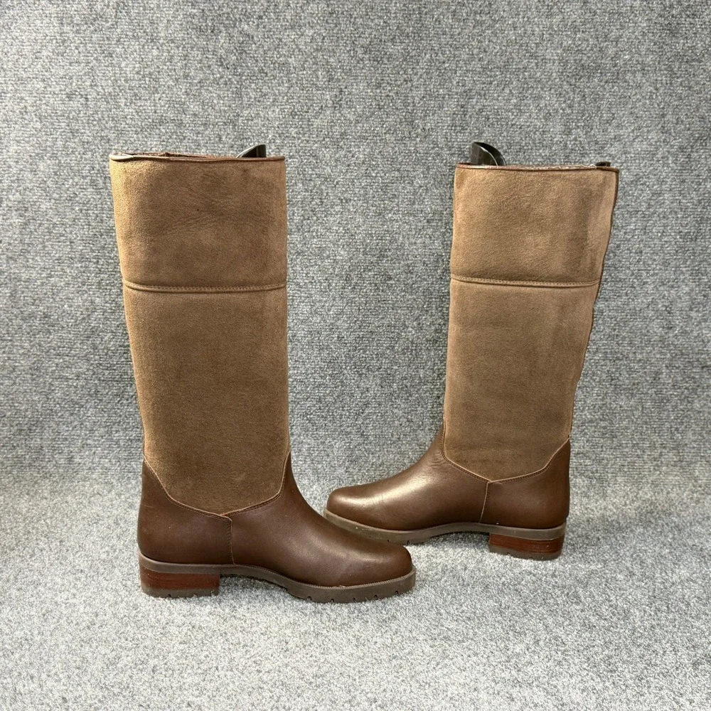 On Five Italian Suede Leather‎ Shearling Boots Women's 8 Brown Knee High Winter
